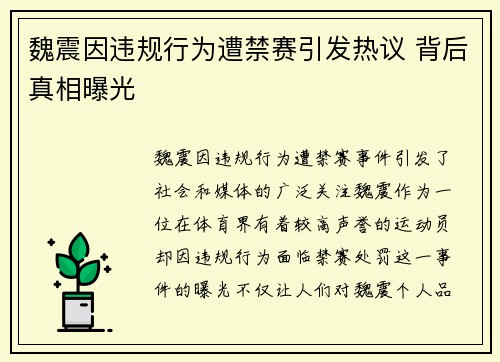 魏震因违规行为遭禁赛引发热议 背后真相曝光 魏震因违规行为遭禁赛引发热议 背后真相曝光